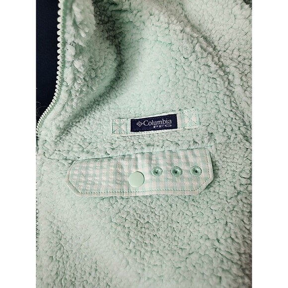 Columbia PFG Women's Mint Green Sherpa Gingham Full Zip Puffy Jacket Size S EUC - Picture 7 of 9
